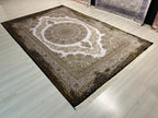 7x10 ft Gold Medallion Modal Silk Rug, Turkish Area Rug, Luxury Living Room Carpet