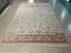 7x10 Beige Floral Modal Silk Turkish Rug, Classic Oriental Area Rug for Living Room