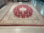 7x10 ft Burgundy Floral Medallion Bamboo Silk Rug, Traditional Living Room Area Rug