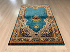 Turquoise Muslim Prayer Rug, Modal Silk Sajjadah, Ottoman Mihrab Prayer Mat