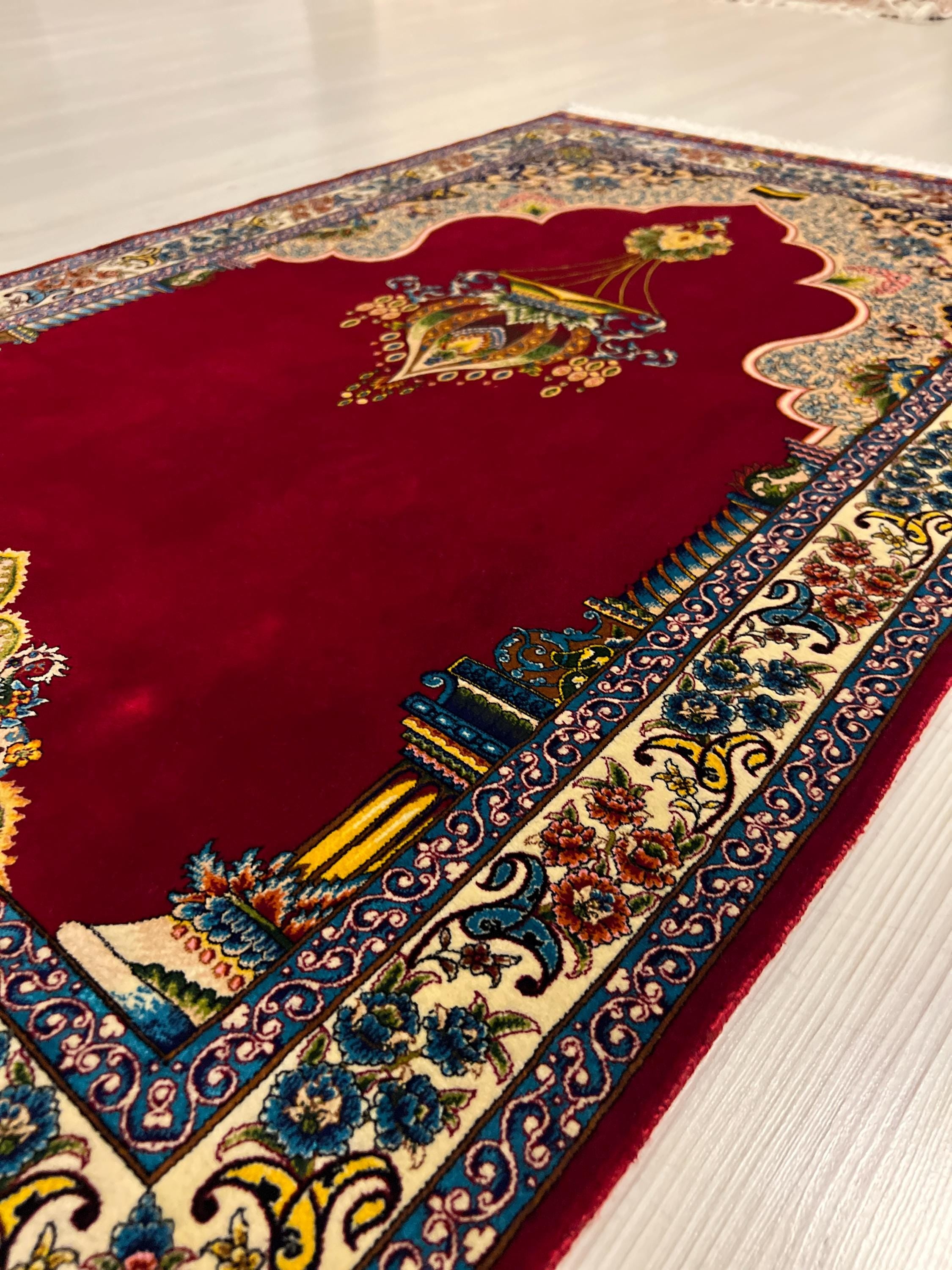 Red Floral Prayer Rug, Modal Silk Prayer Mat, Turkish Muslim Gift