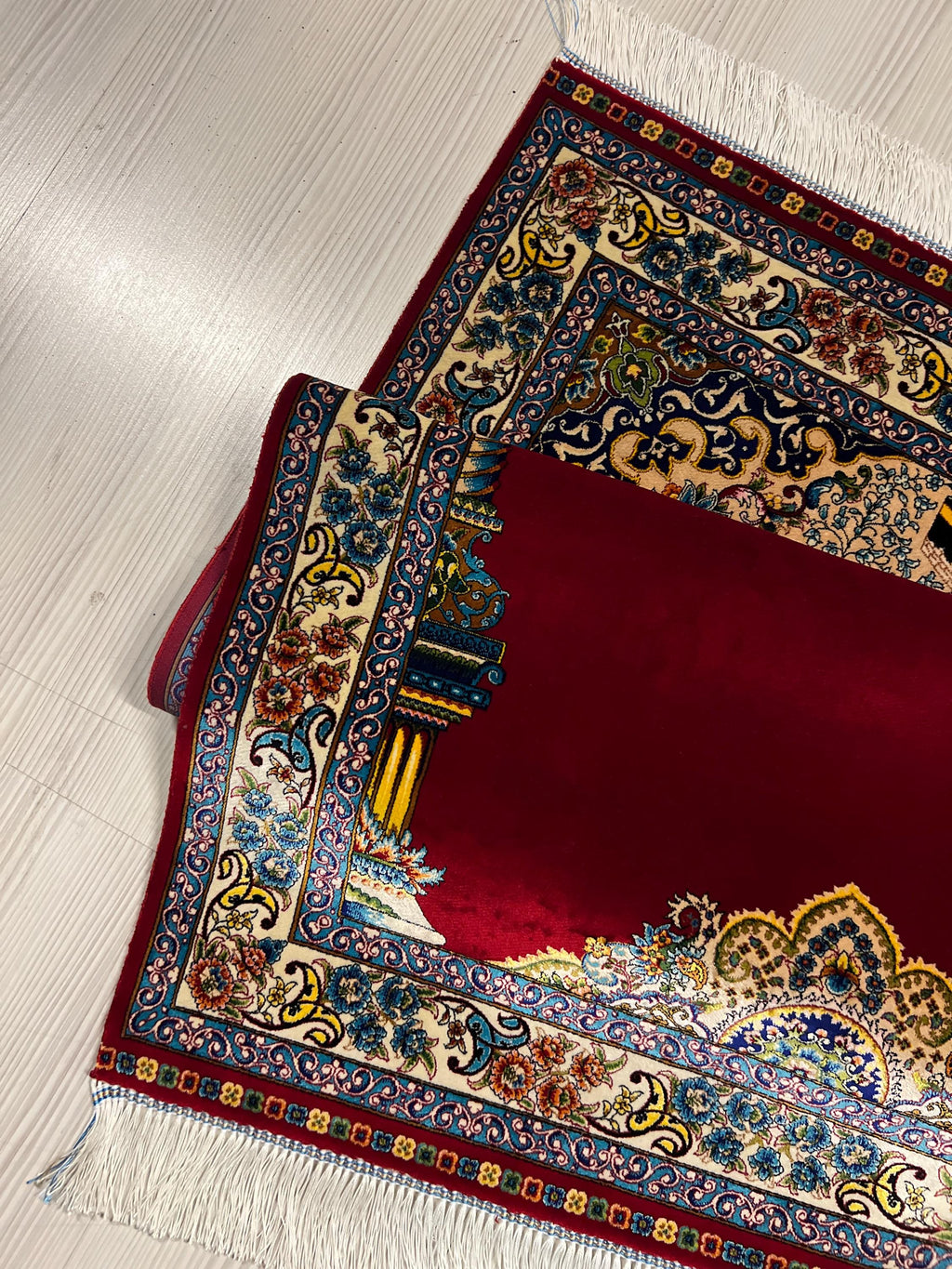 Red Floral Prayer Rug, Modal Silk Prayer Mat, Turkish Muslim Gift