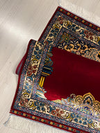 Red Floral Prayer Rug, Modal Silk Prayer Mat, Turkish Muslim Gift