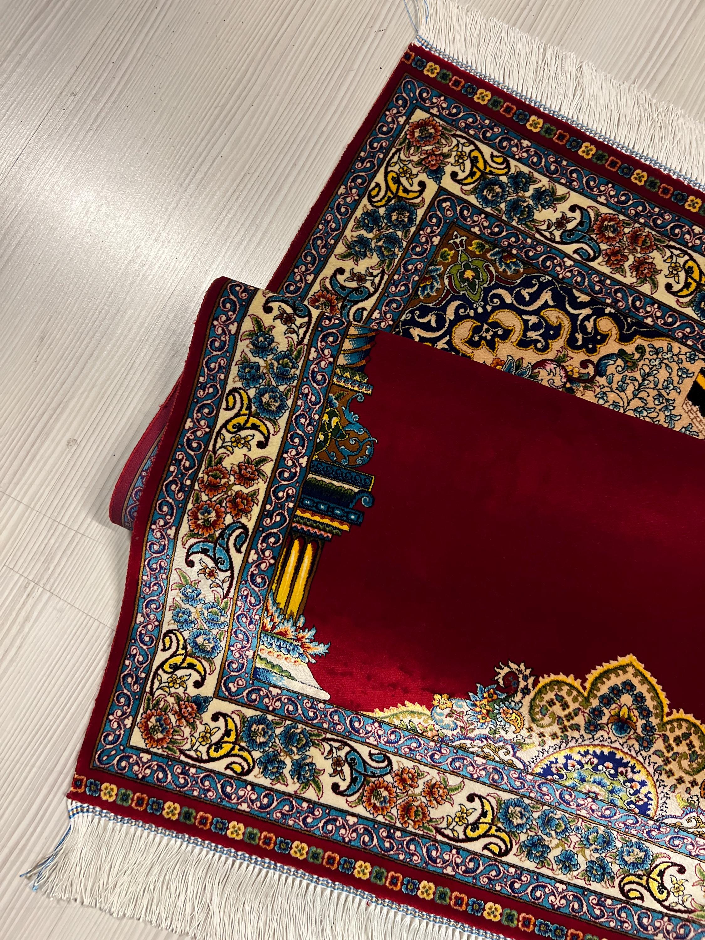 Red Floral Prayer Rug, Modal Silk Prayer Mat, Turkish Muslim Gift