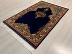 Dark Blue Silk Prayer Rug, Luxury Janamaz  Muslim Prayer Mat