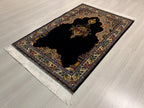 3x4 ft Navy Turkish Prayer Rug, Modal Silk Mihrab Accent Area Rug
