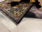 3x4 ft Navy Turkish Prayer Rug, Modal Silk Mihrab Accent Area Rug