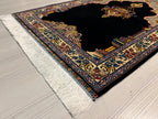 3x4 ft Navy Turkish Prayer Rug, Modal Silk Mihrab Accent Area Rug