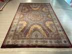 7x10 Beige Gold Silk Rug, Bordo Medallion Design Oriental Area Rug