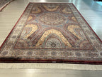 7x10 Beige Gold Silk Rug, Bordo Medallion Design Oriental Area Rug