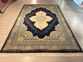 7x10 ft Navy Blue Modal Silk Rug, Luxury Turkish Oriental Carpet