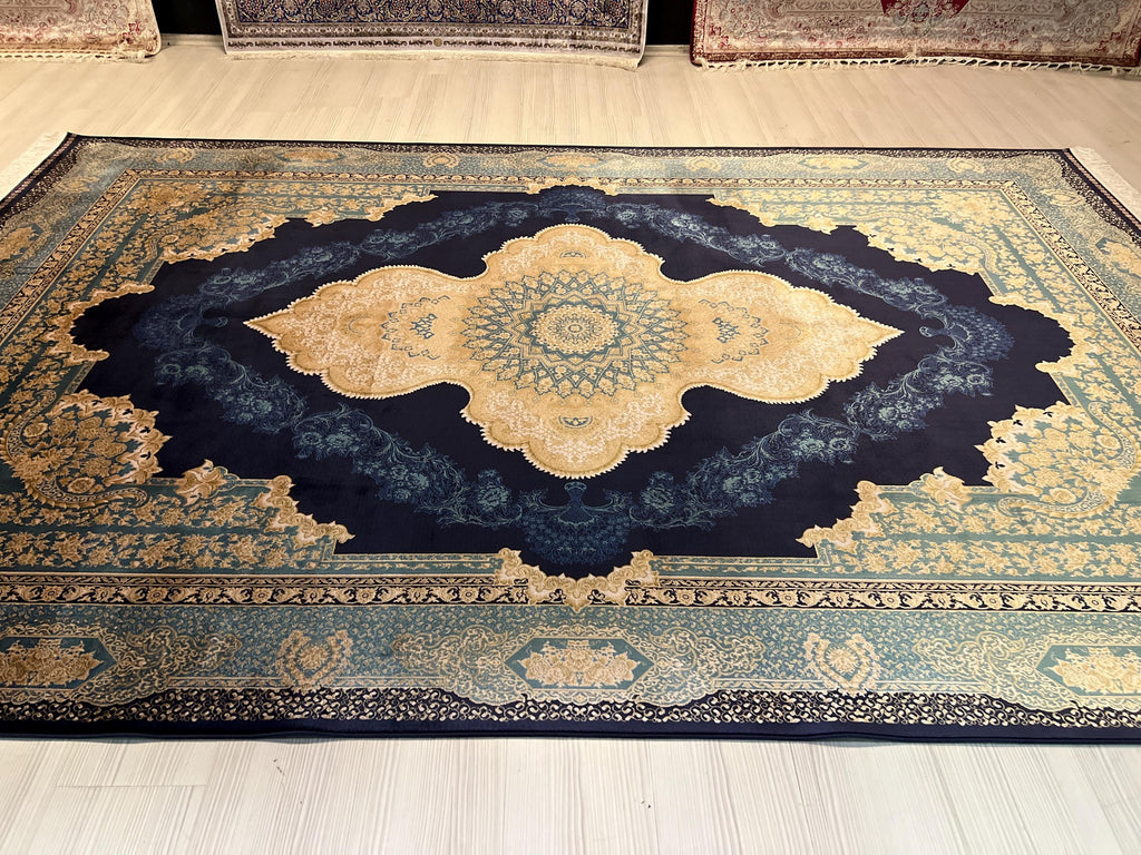 7x10 ft Navy Blue Modal Silk Rug, Luxury Turkish Oriental Carpet