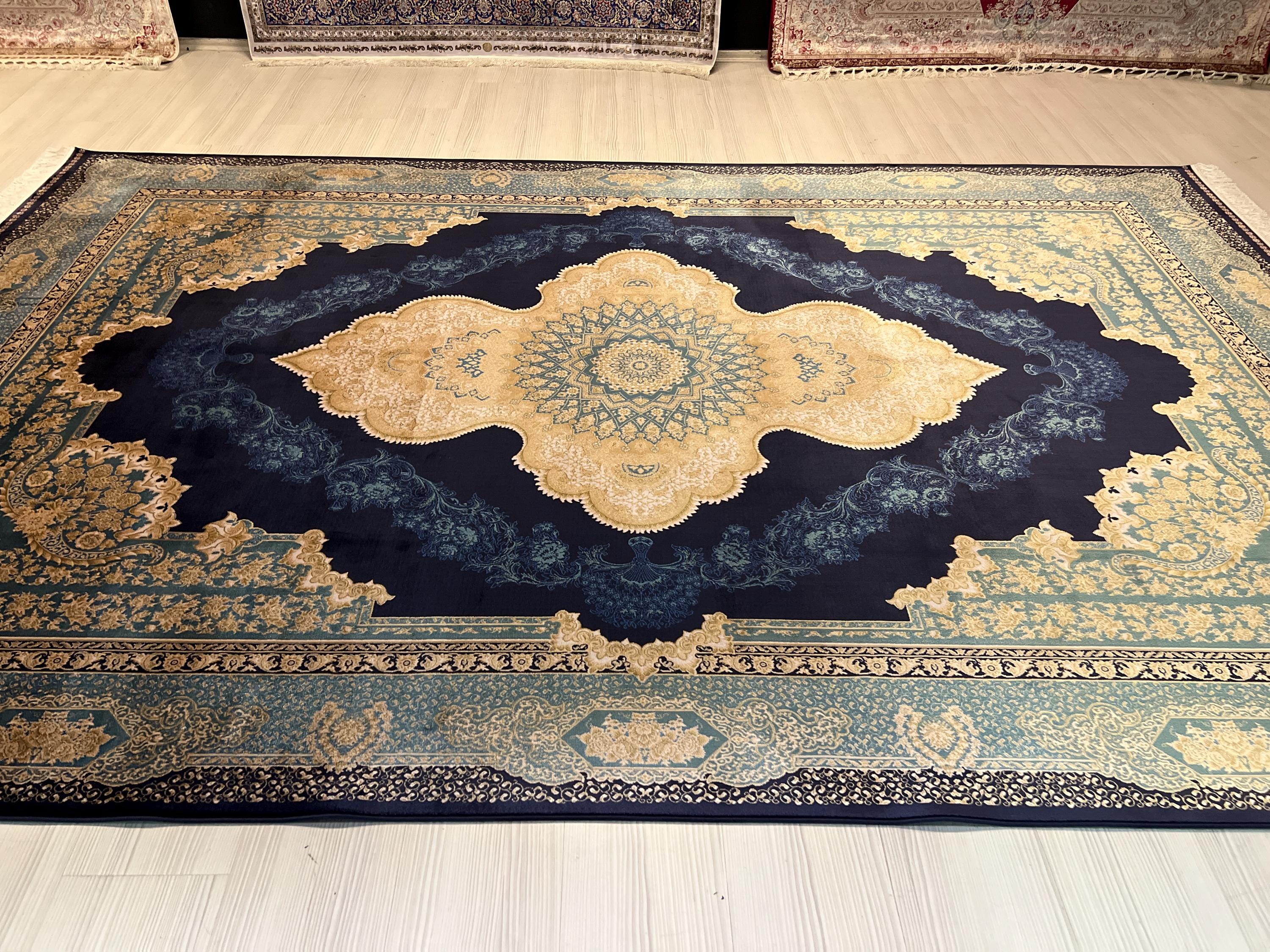 7x10 ft Navy Blue Modal Silk Rug, Luxury Turkish Oriental Carpet