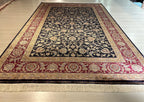 10x13 ft Navy Blue Turkish Modal Silk Rug , Classic Floral Luxury Area Rug