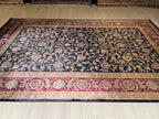 7x10 ft Navy Blue Burgundy Bamboo Silk Floral Rug,  Traditional Living Room Carpet