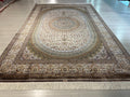 10x13 ft Turkish Modal Silk Rug, Cream Medallion Classic Luxury Area Rug