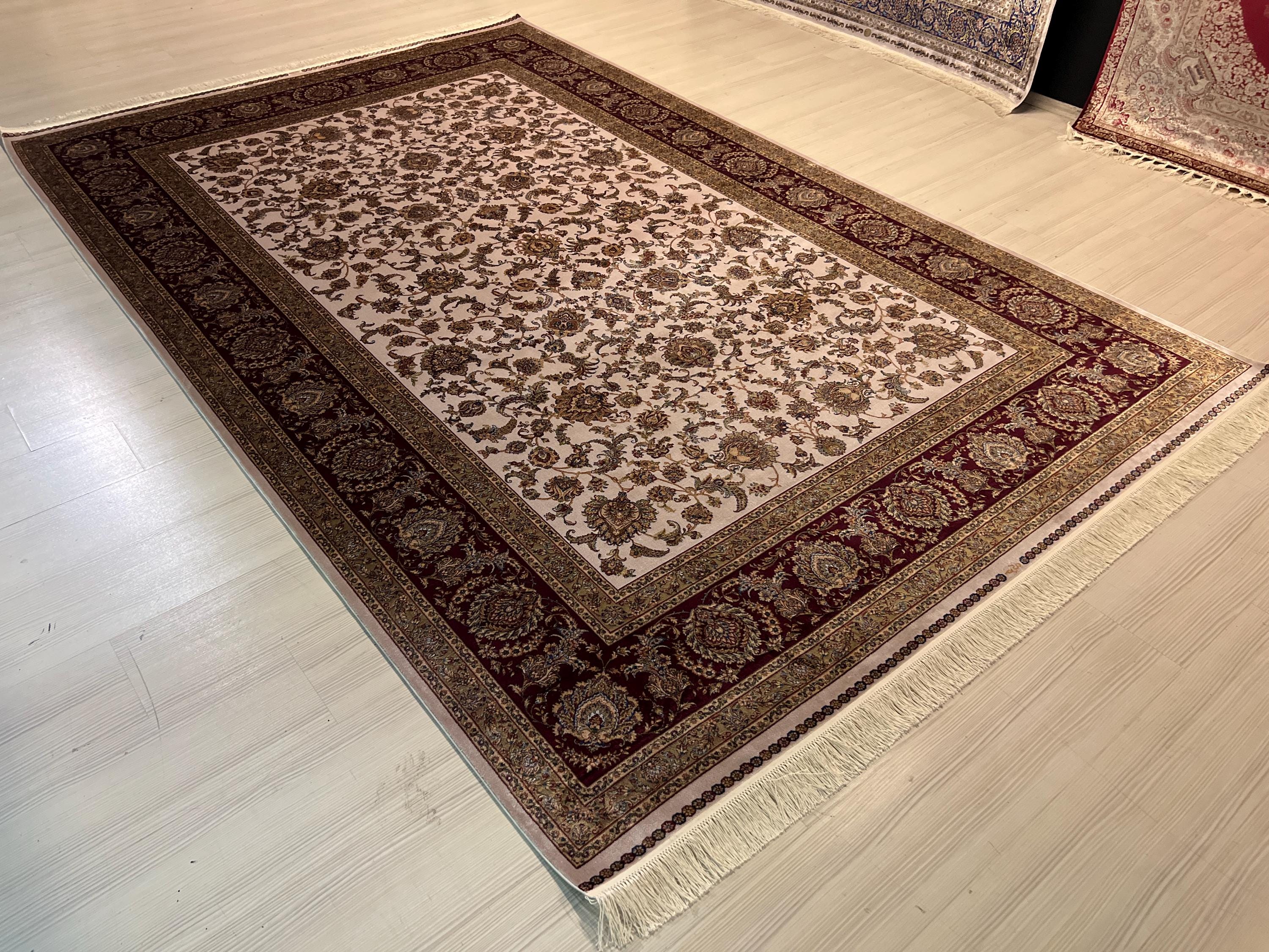 Classic Silk Rug, Cream Gold Floral, Luxury Home Decor (6.56X9.84 ft)