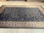 7x10 ft Dark Blue Floral Turkish Silk Rug, Luxury Home Decor