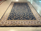 7x10 ft Dark Blue Floral Turkish Silk Rug, Luxury Home Decor
