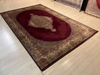 7x10 ft Red Turkish Modal Silk Rug , Burgundy Medallion Classic Luxury Area Rug