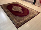 10x13 ft Large Red Modal Silk Rug, Turkish Medallion Carpet, Luxury Area Rug
