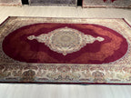 7x10 ft Red Turkish Modal Silk Rug , Burgundy Medallion Classic Luxury Area Rug