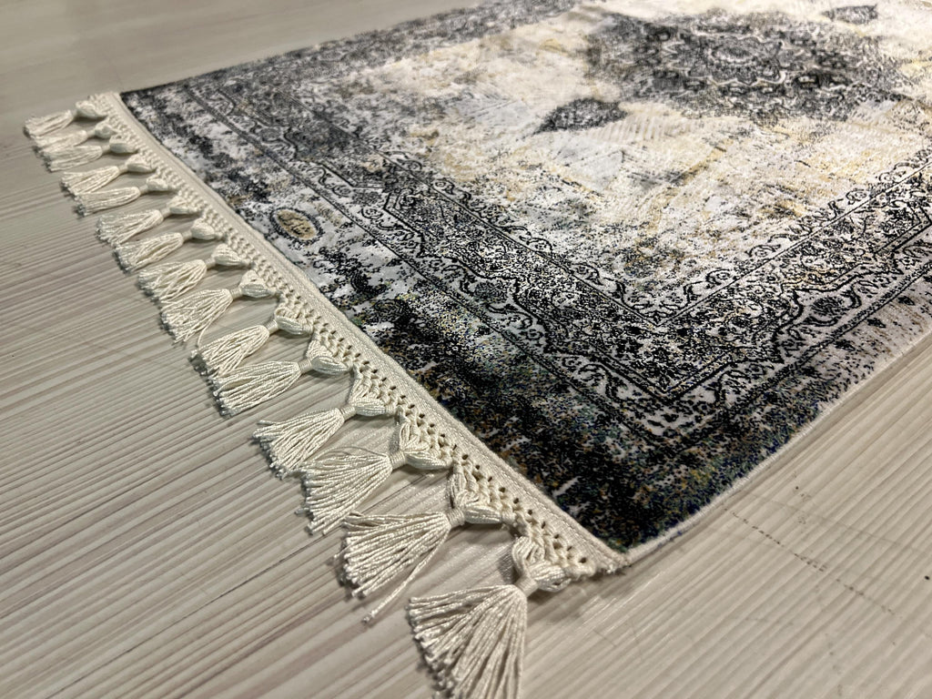 2x3 ft Gray Vintage Medallion Rug, Turkish Accent Modal Silk Rug