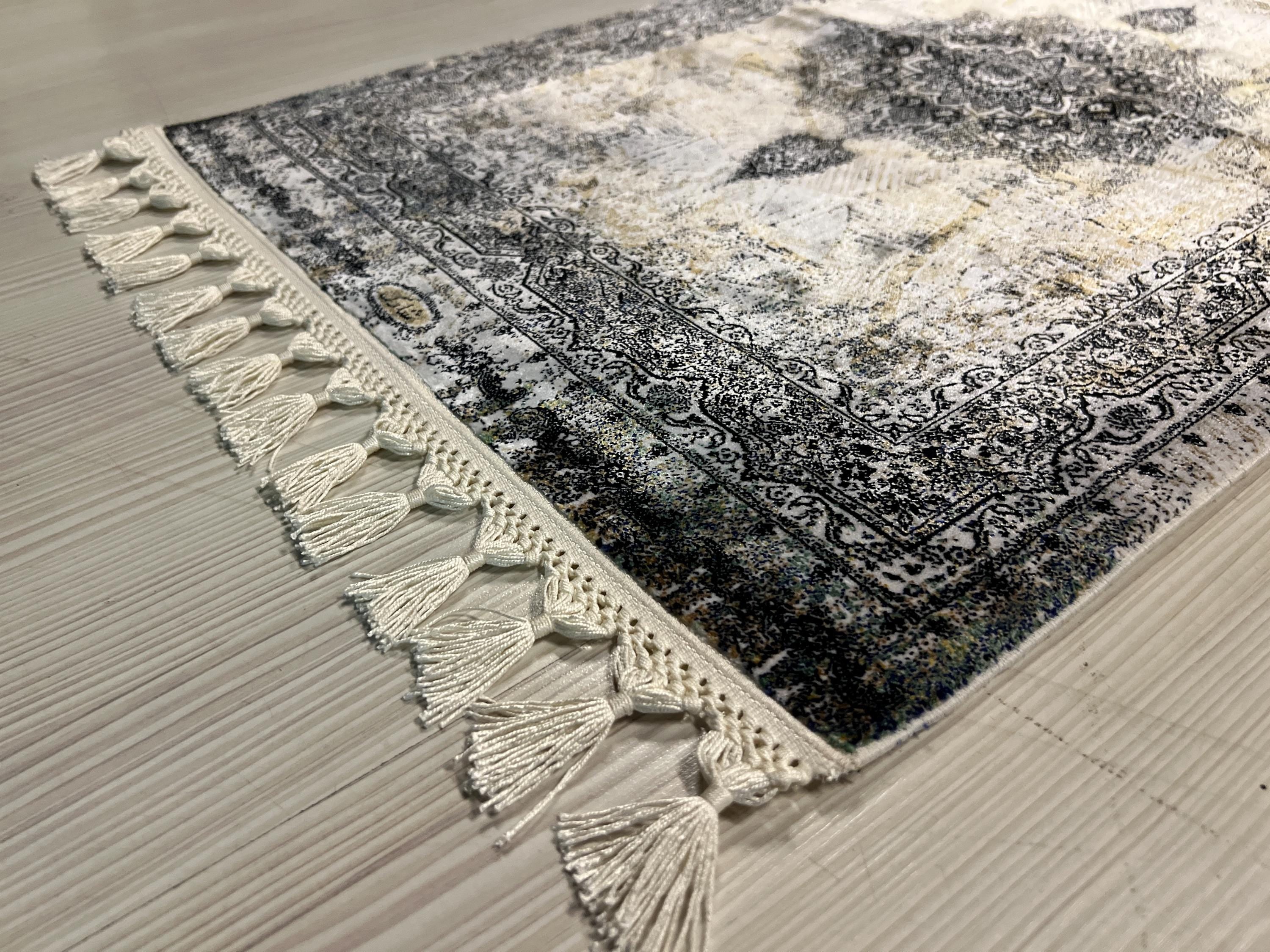 2x3 ft Gray Vintage Medallion Rug, Turkish Accent Modal Silk Rug