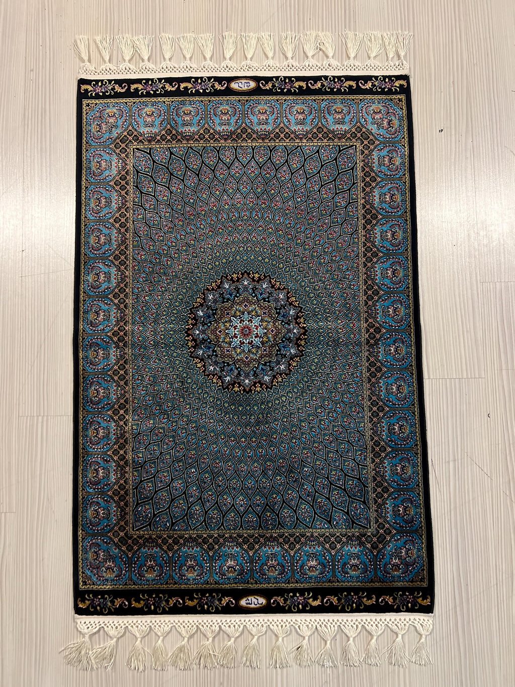 2x3 ft Blue Medallion Modal Silk Rug, Turkish Accent Carpet, Entryway Decor Rug