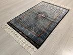 2x3 ft Blue Medallion Modal Silk Rug, Turkish Accent Carpet, Entryway Decor Rug
