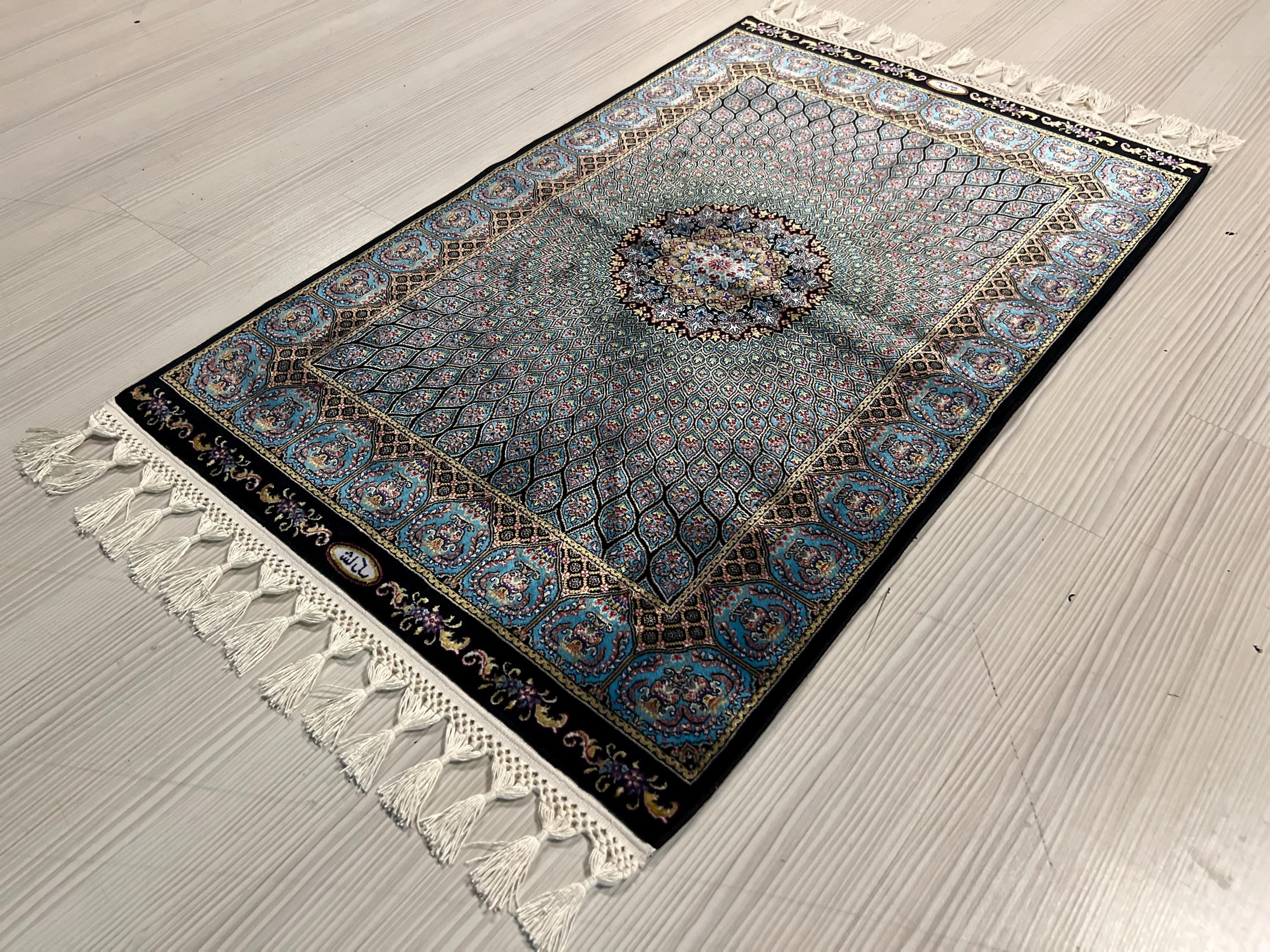 2x3 ft Blue Medallion Modal Silk Rug, Turkish Accent Carpet, Entryway Decor Rug