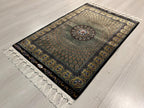 Gold Medallion Modal Silk Rug, Turkish Design, 2x3 ft