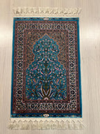 2x3 ft Turquoise Tree of Life Rug, Modal Silk Rug, Turkish Wall Decor