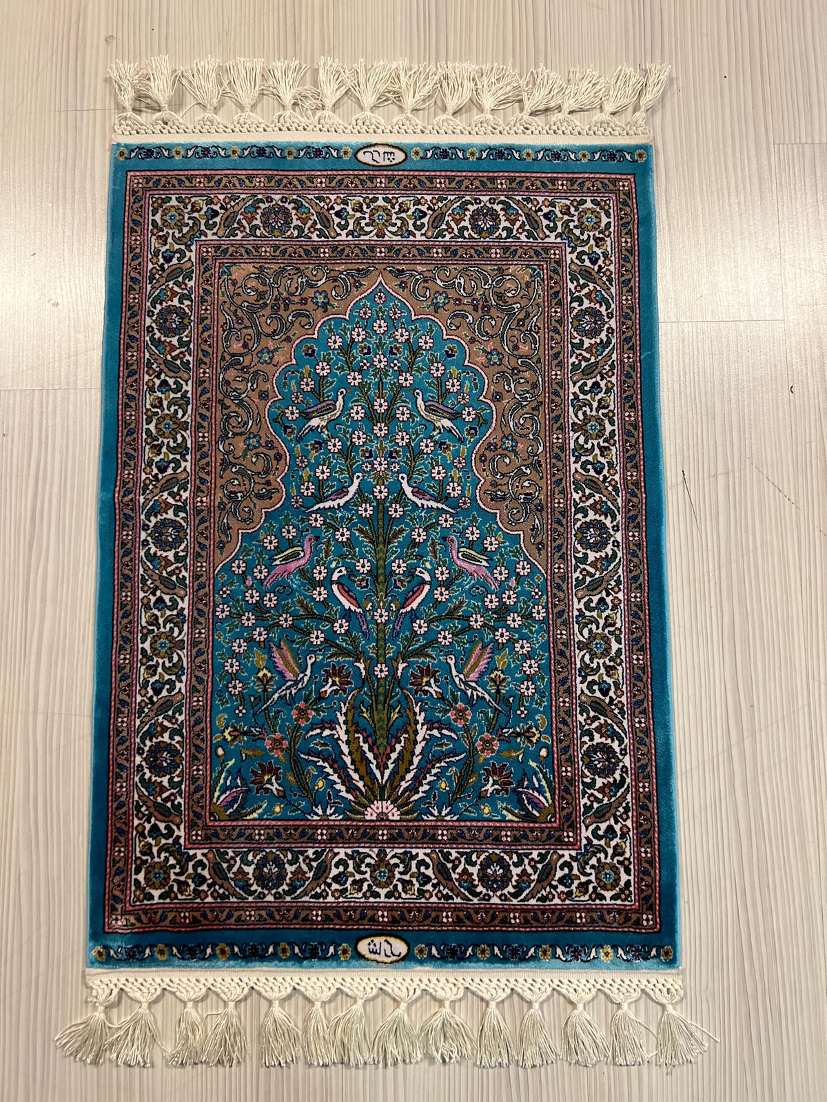 2x3 ft Turquoise Tree of Life Rug, Modal Silk Rug, Turkish Wall Decor