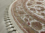 5x5 ft Bamboo Silk Circle Rug, Ivory Floral Round Carpet, Turkish Area Rug