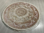 5x5 ft Round Bamboo Silk Rug, Ivory Floral Medallion Rug, Traditional Turkish Circle Carpet