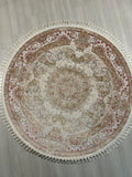 5x5 ft Round Bamboo Silk Rug, Ivory Floral Medallion Rug, Traditional Turkish Circle Carpet