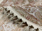 5x5 ft Round Bamboo Silk Rug, Ivory Floral Medallion Rug, Traditional Turkish Circle Carpet