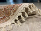5x5 ft Round Bamboo Silk Rug, Floral Medallion Rug, Ivory Beige Turkish Area Carpet