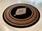 5x5 ft Round Modal Silk Rug, Black Medallion Design Circle Silk Carpet