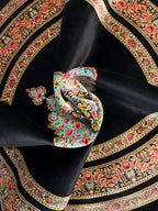 5x5 ft Round Modal Silk Rug, Black Medallion Design Circle Silk Carpet