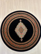 5x5 ft Round Modal Silk Rug, Black Medallion Design Circle Silk Carpet