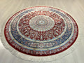5x5 ft Red Silk Round Rug, Floral Patternd, Turkish Circle Area Rug