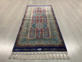 Blue Pink Small Modal Silk Rug, Paisley Medallion Turkish Carpet
