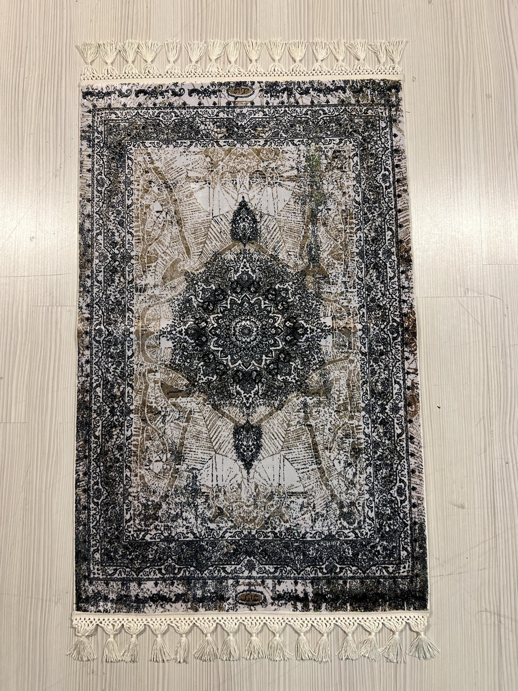 2x3 ft Gray Vintage Medallion Rug, Turkish Accent Modal Silk Rug