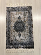 2x3 ft Gray Vintage Medallion Rug, Turkish Accent Modal Silk Rug