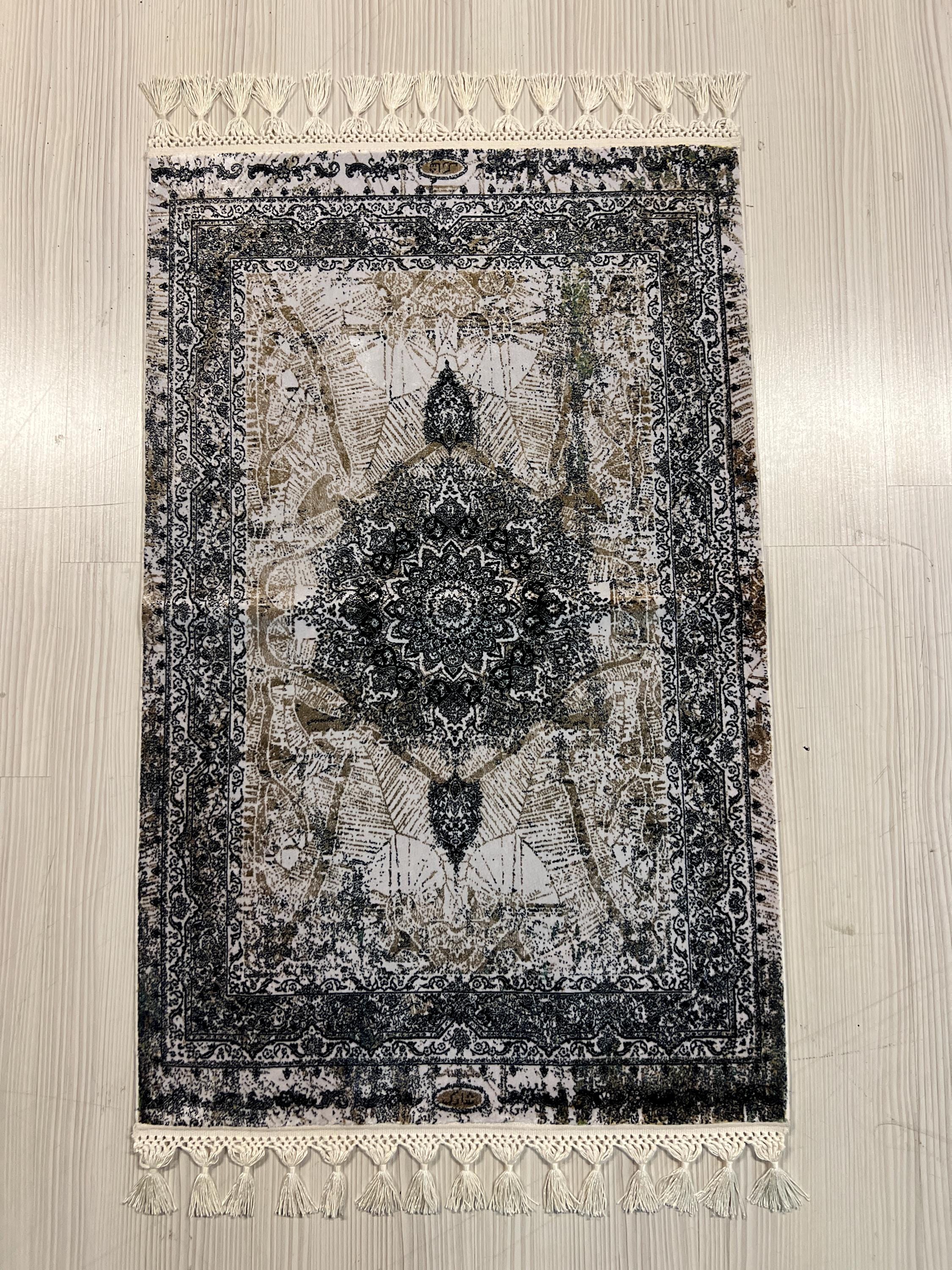 2x3 ft Gray Vintage Medallion Rug, Turkish Accent Modal Silk Rug