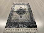 2x3 ft Gray Vintage Medallion Rug, Turkish Accent Modal Silk Rug
