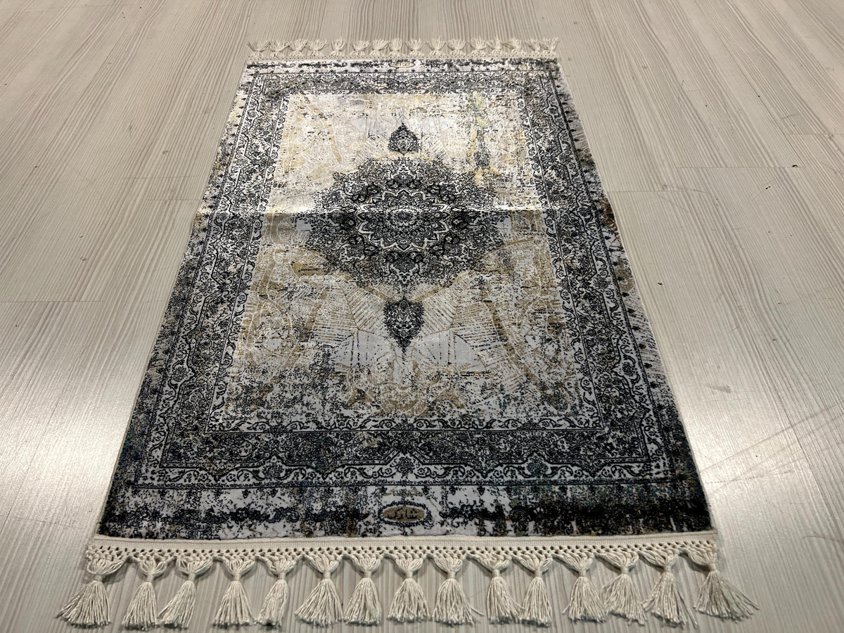 2x3 ft Gray Vintage Medallion Rug, Turkish Accent Modal Silk Rug