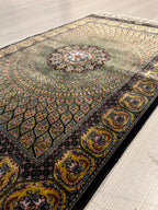 Gold Medallion Modal Silk Rug, Turkish Design, 2x3 ft